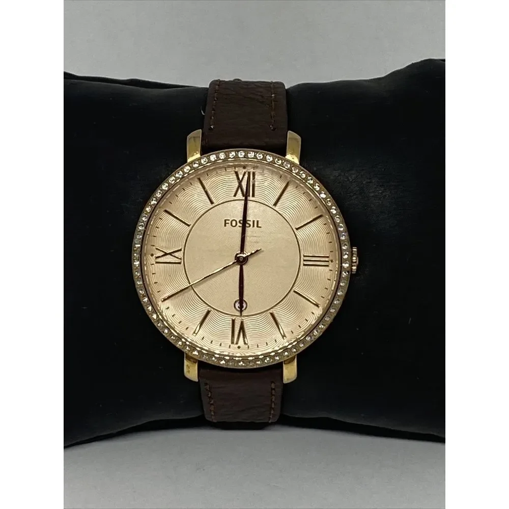 Fossil Jacqueline ES3546 Women Brown Leather Analog Rose Dial Quartz Watch WO50